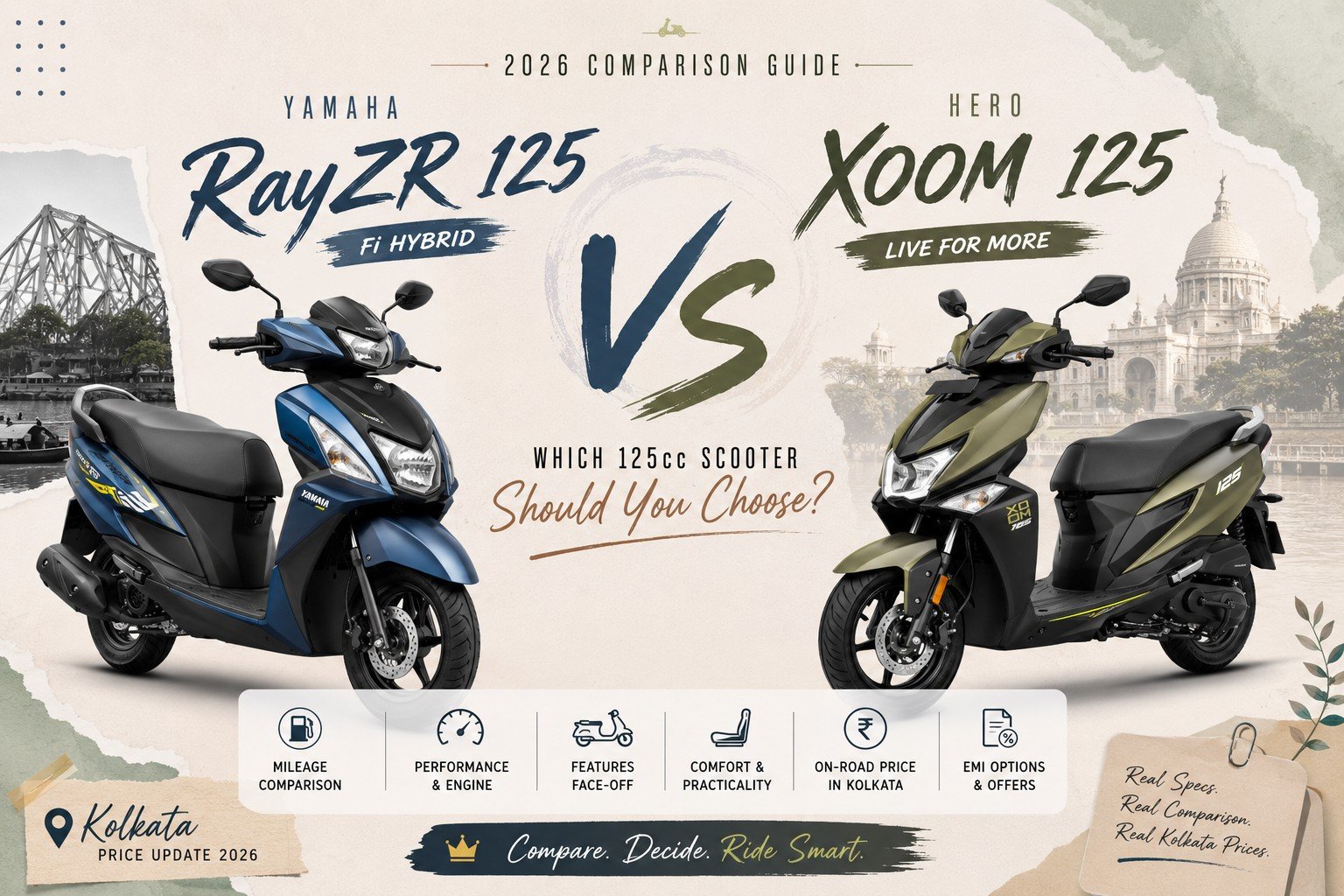 Yamaha RayZR 125 vs Hero Xoom 125 (2026): Price, Mileage, Features